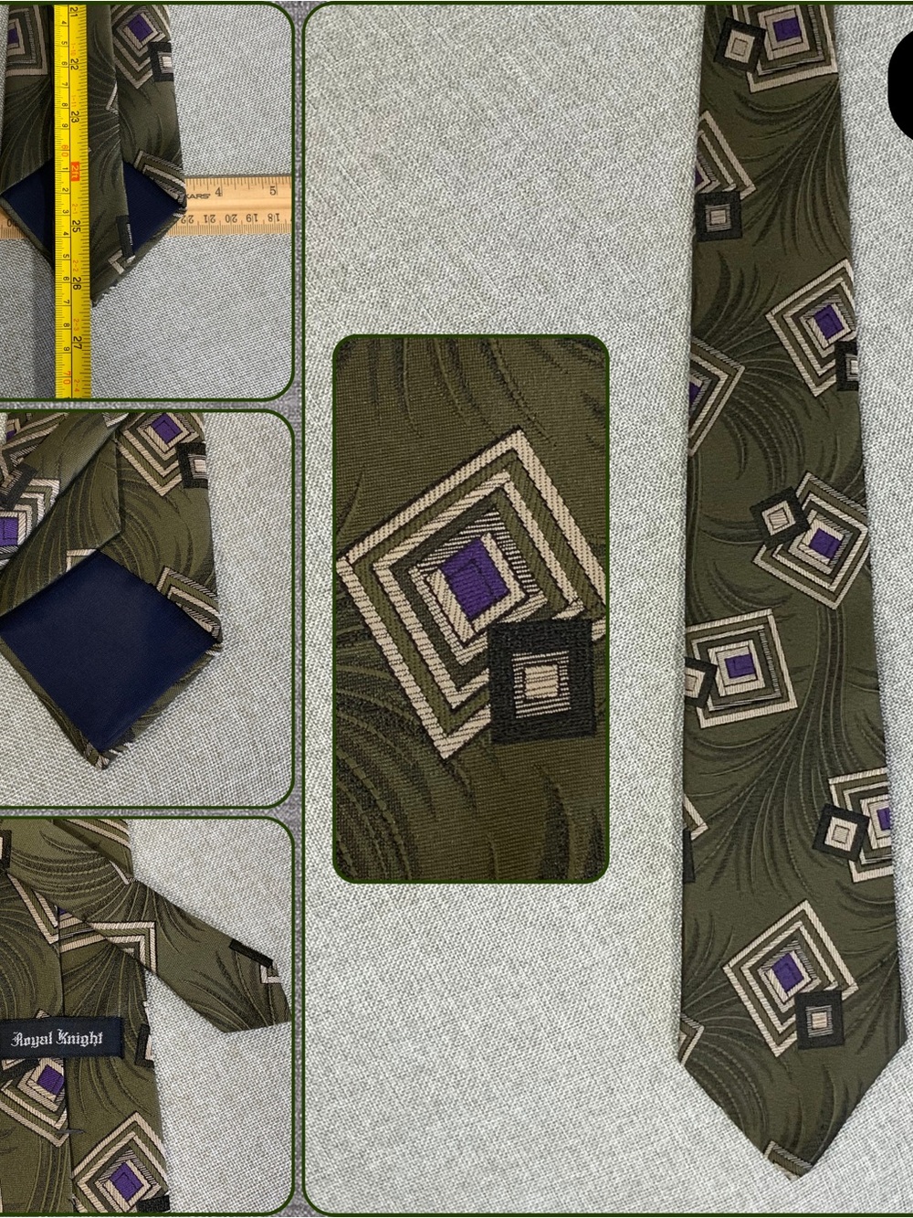 Royal Knight Green Geometric Infinity Squares Tie